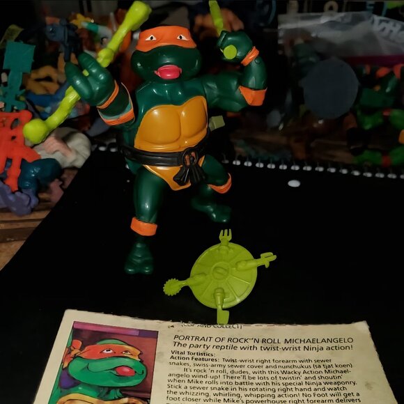 1989 Rock N Rock N Roll Michelangelo TMNT Teenage Mutant Ninja Turtles Complete with File Ca